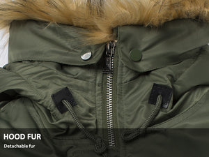 Fur hooded military style long coat