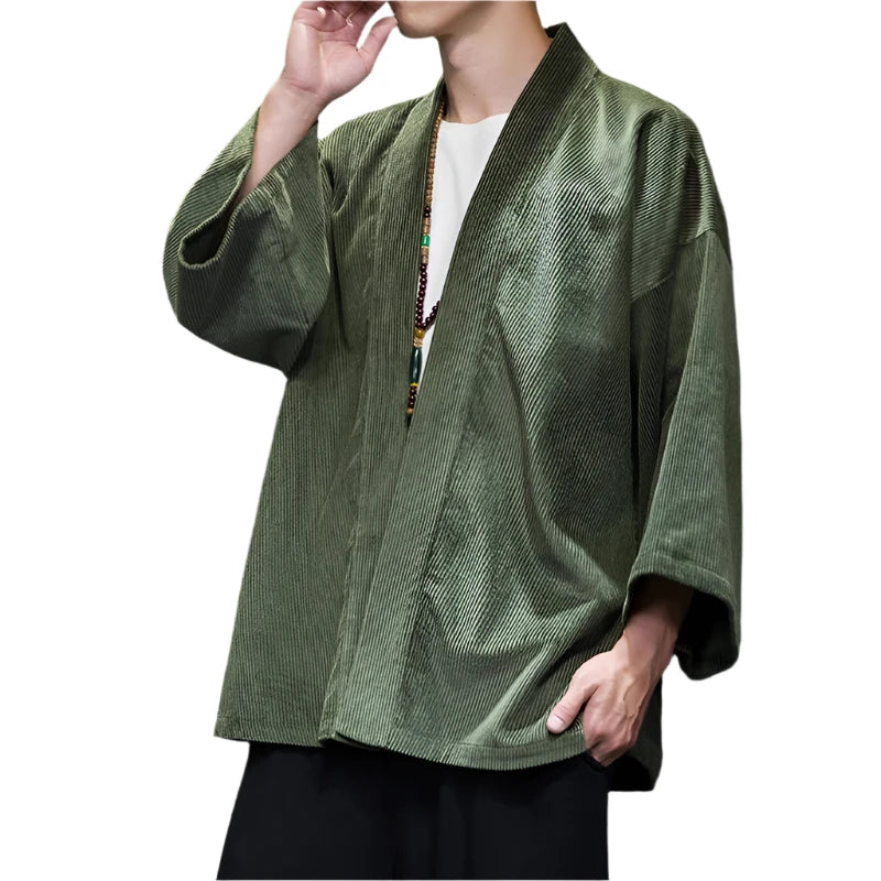 Solid basic corduroy kimono