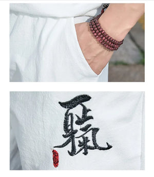 Tang kanji text linen shirt pants set