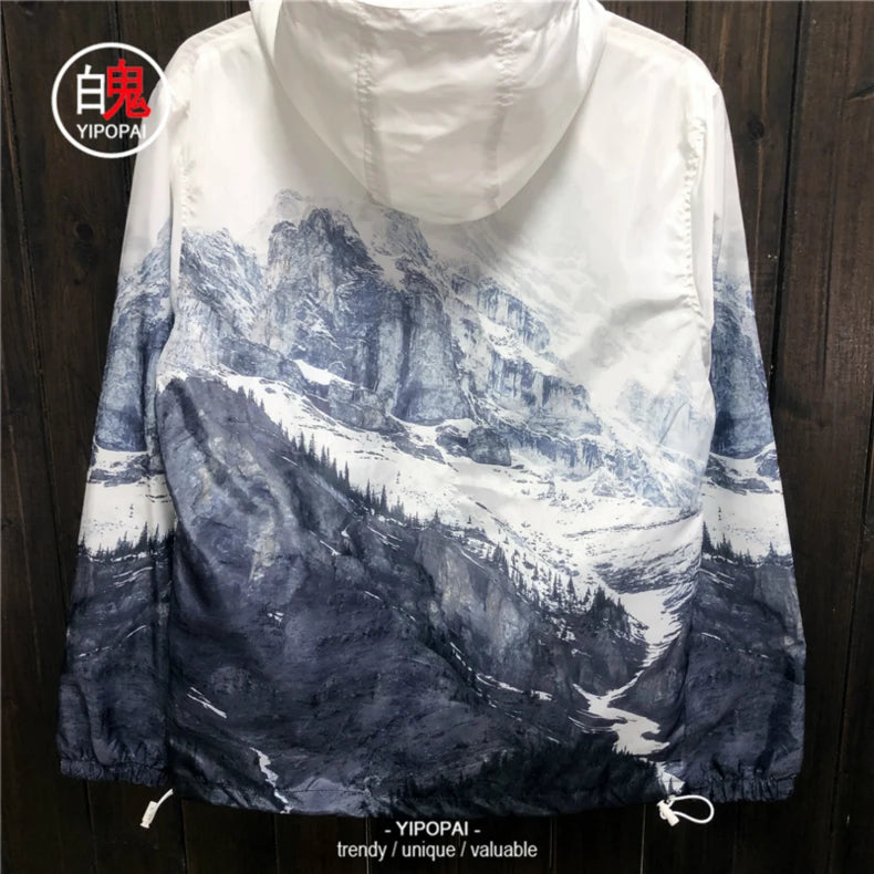 Snowy mountain range windbreaker