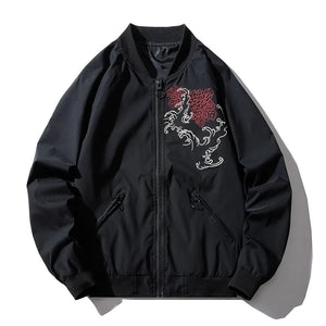 Dragon flame embroidery bomber jacket