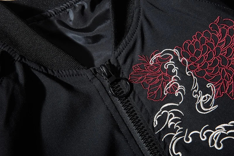 Dragon flame embroidery bomber jacket