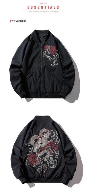 Dragon flame embroidery bomber jacket