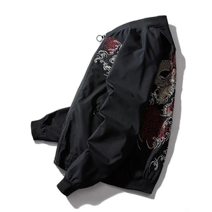 Dragon flame embroidery bomber jacket