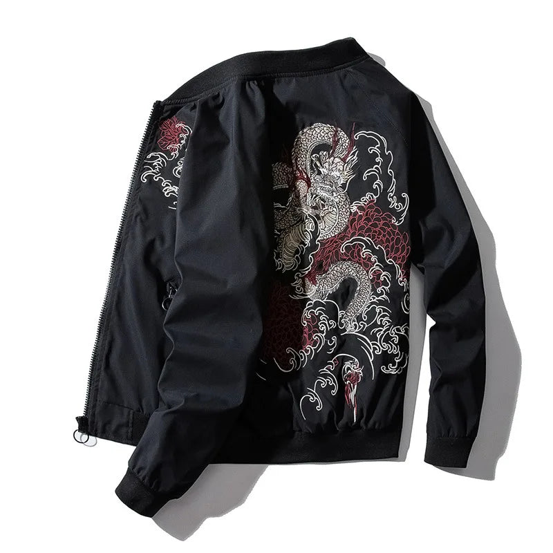 Dragon flame embroidery bomber jacket