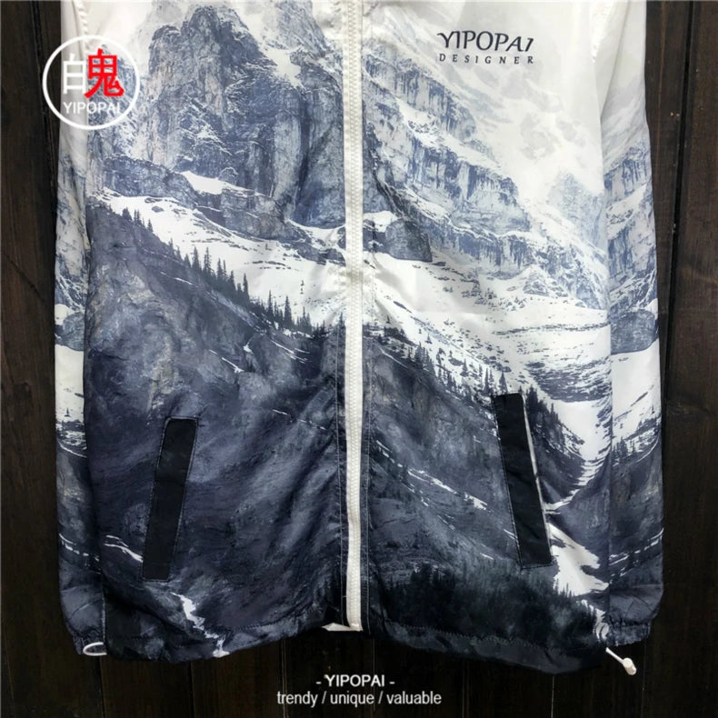 Snowy mountain range windbreaker