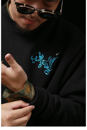 Hyper premium sunset whale waterfall embroidery sweatshirt