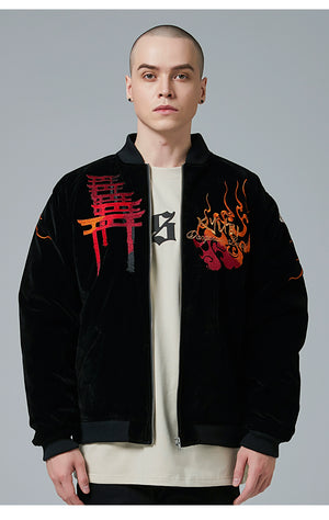 Hyper premium fiery beauty embroidery baseball style jacket