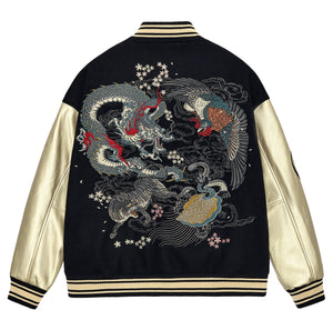 Premium dragon tattoo embroidery baseball jacket