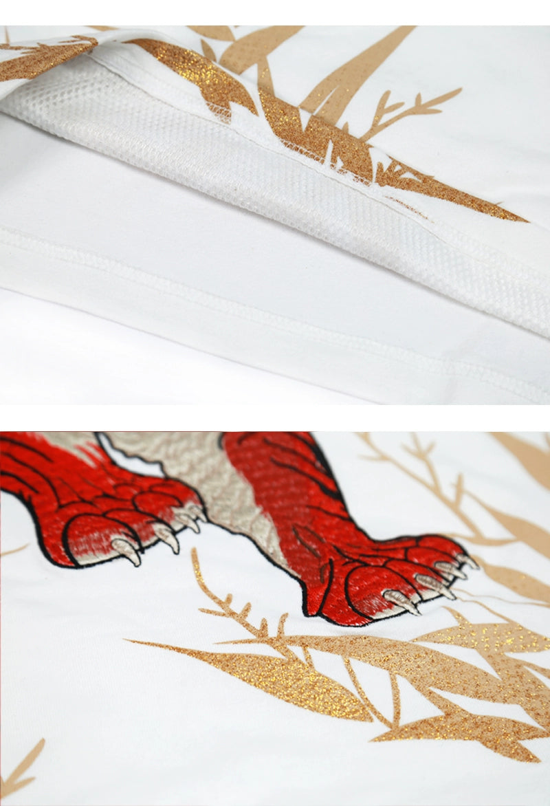 Hyper premium embroidery fiery tiger T-shirt