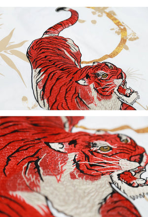 Hyper premium embroidery fiery tiger T-shirt