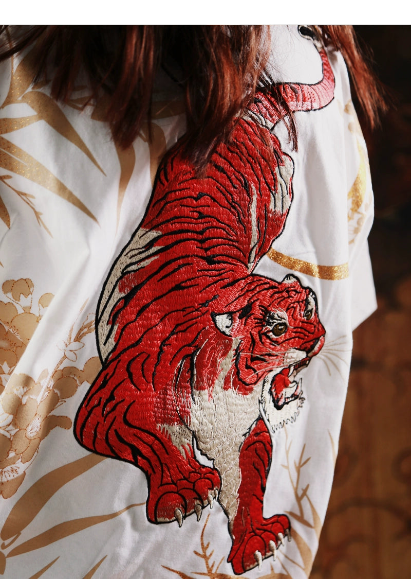 Hyper premium embroidery fiery tiger T-shirt