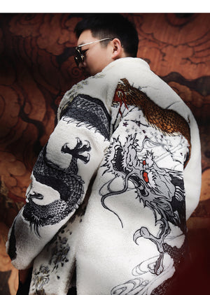 Hyper premium embroidery dragon beast cashmere/wool coat