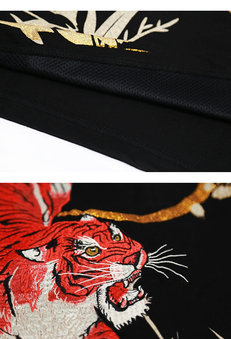 Hyper premium embroidery fiery tiger T-shirt