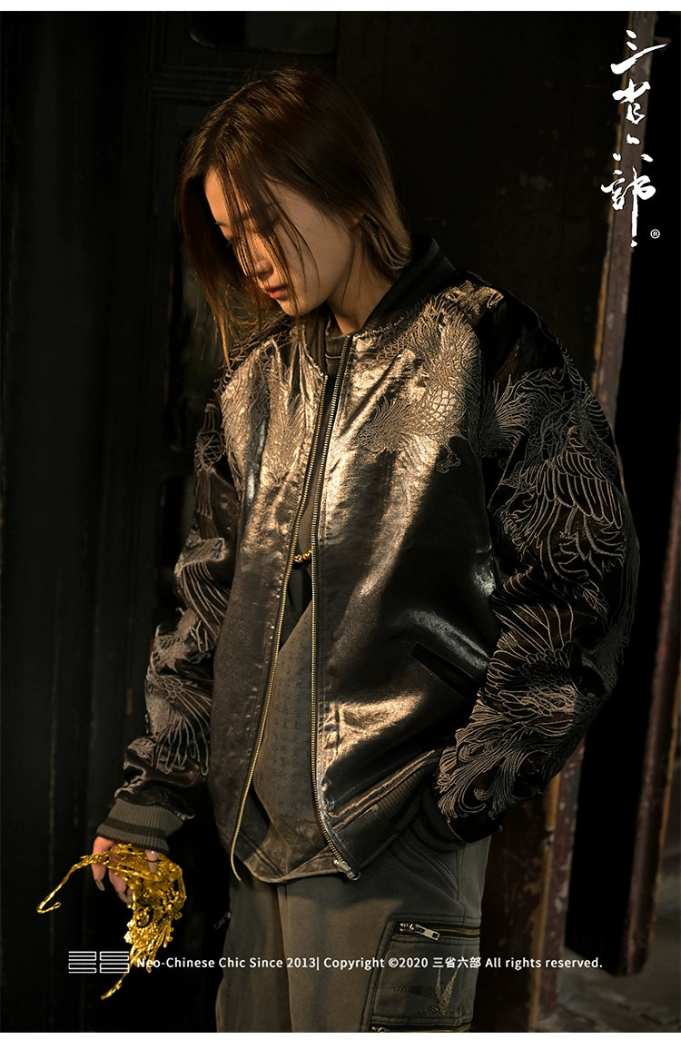 Hyper-premiums embroidery silver phoenix sukajan jacket