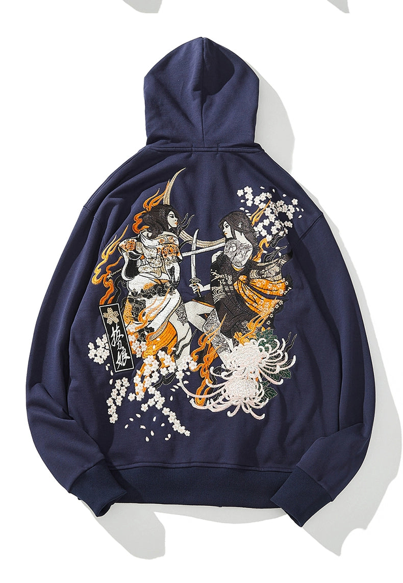 Premium embroidery geisha warrior hoodie