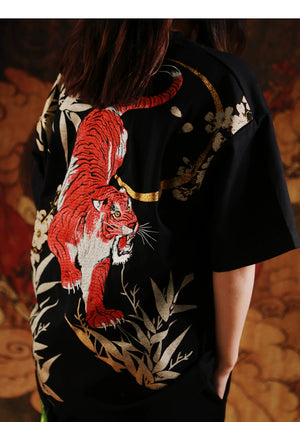 Hyper premium embroidery fiery tiger T-shirt