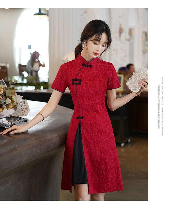 Basic red black accent cheongsam qipao dress