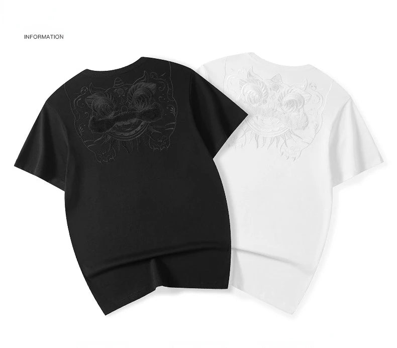 Embroidery silhouette lion head T-shirt