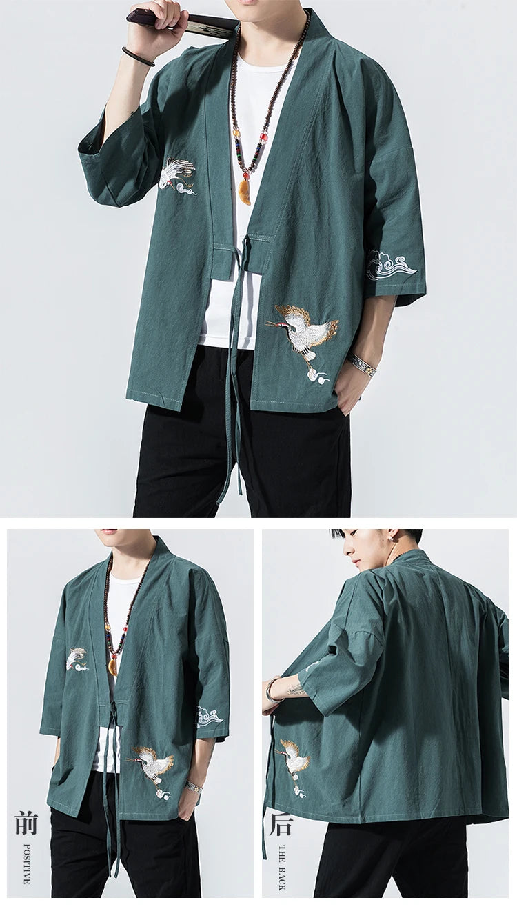 Stork design kimono shirt