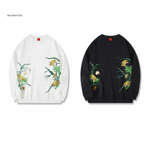 Embroidery tranquility flower sweatshirt