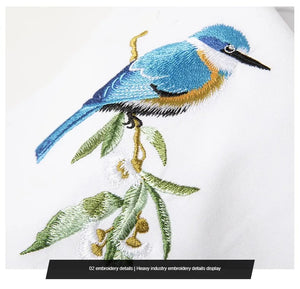 Embroidery blue birds T-shirt