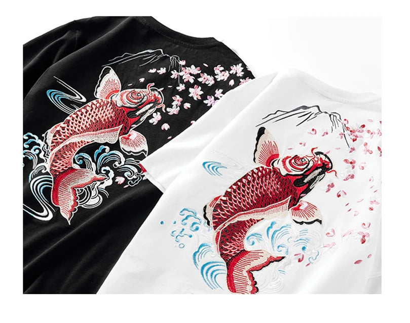 Fish splash embroidery T-shirt