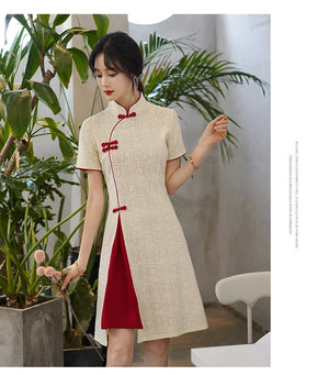 Basic design white/red Chinese cheongsam qipao dress