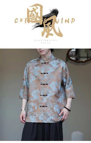 Premium golden dragon silk hanfu Tang shirt