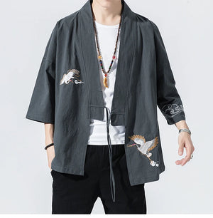 Stork design kimono shirt