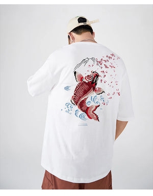 Fish splash embroidery T-shirt