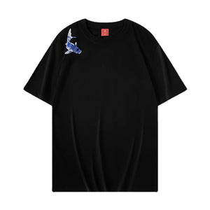 Blue twin carp embroidery T-shirt