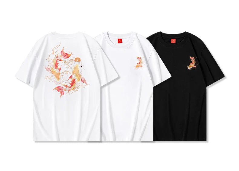 Twin carp embroidery T-shirt