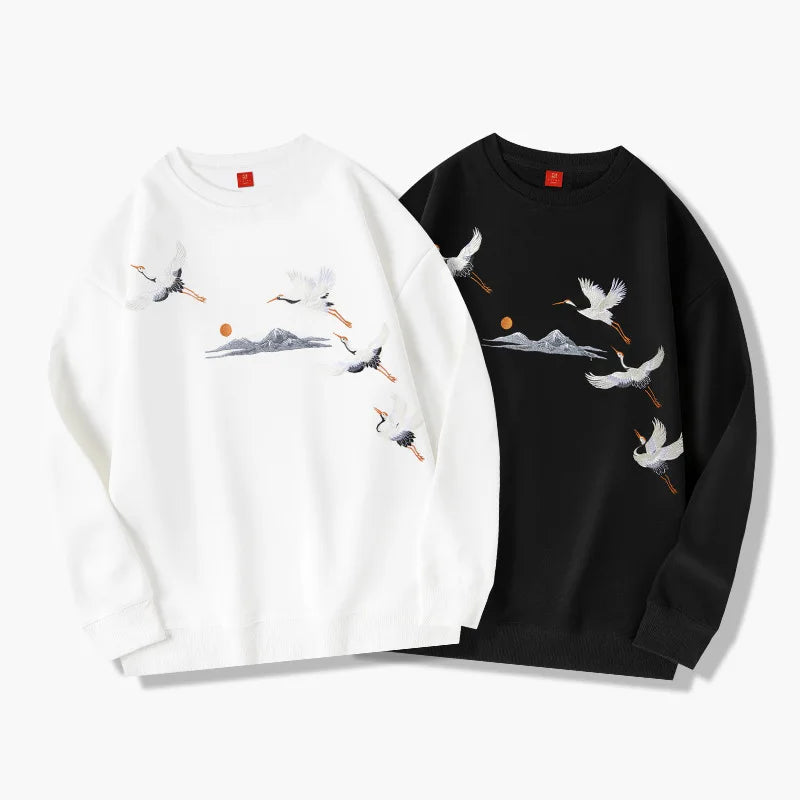 Embroidery flying stork sweatshirt