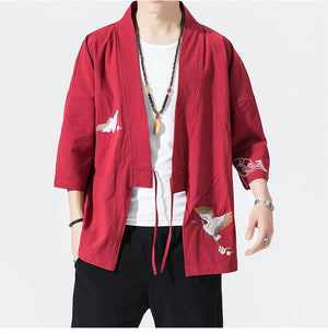 Stork design kimono shirt