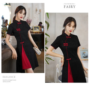 Basic design black/red cheongsam qipao dress