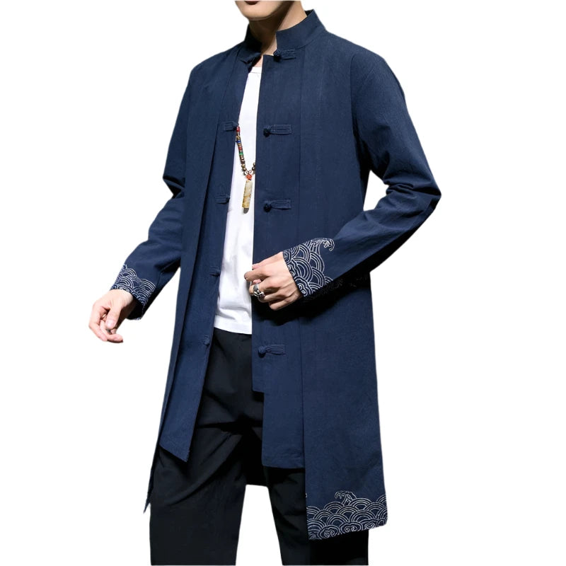 Wave sleeve long trench Tang jacket