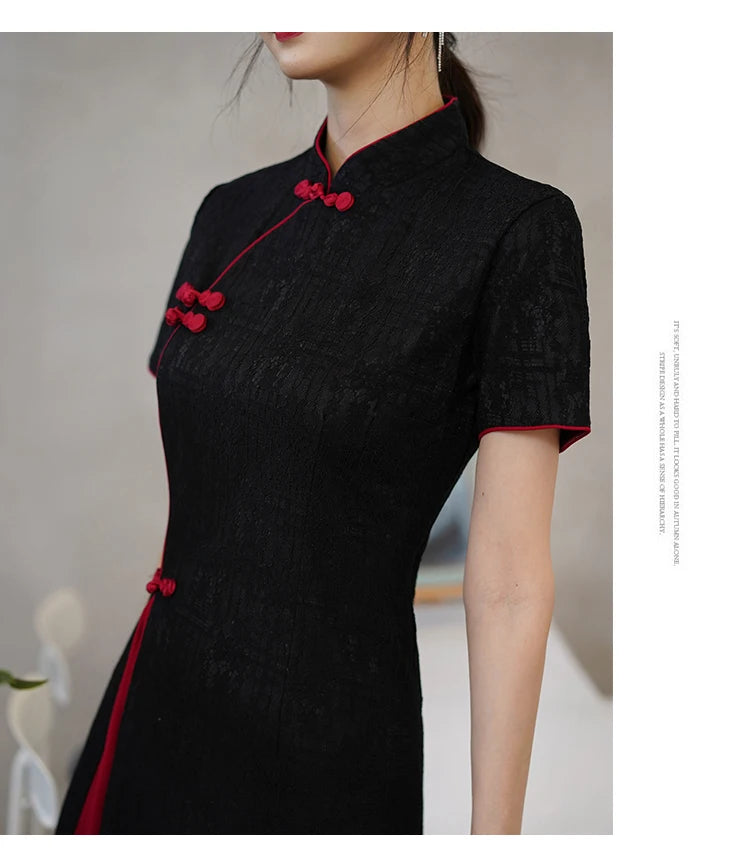 Basic design black/red cheongsam qipao dress