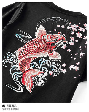 Fish splash embroidery T-shirt