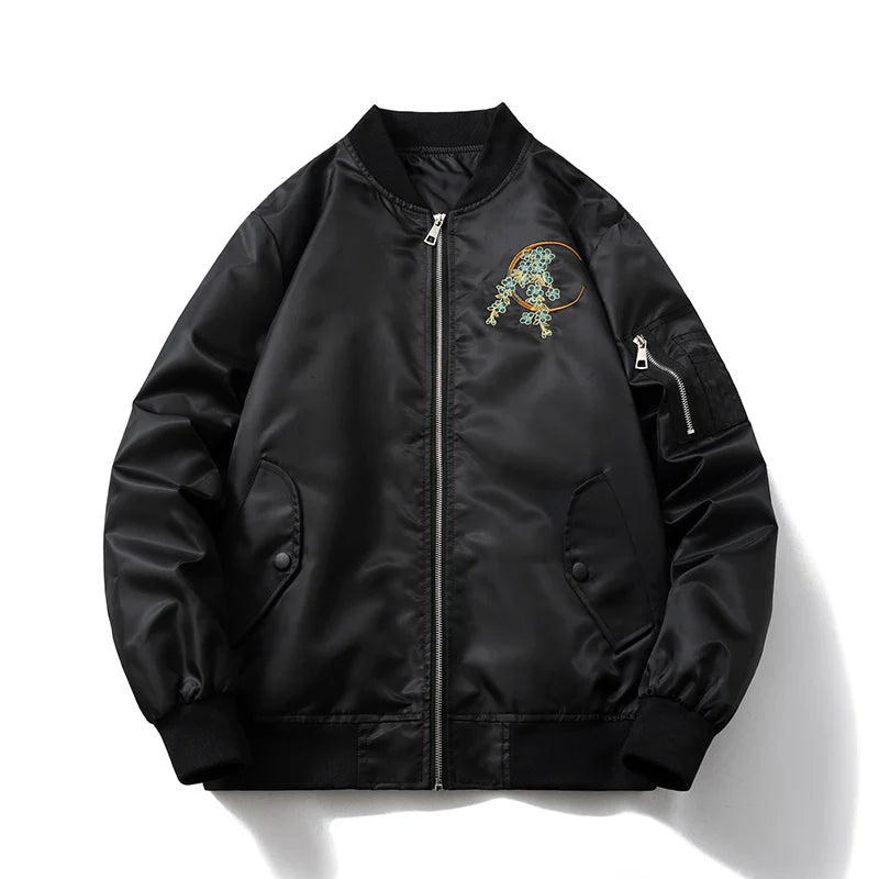 Dragon moon sakura embroidery bomber jacket