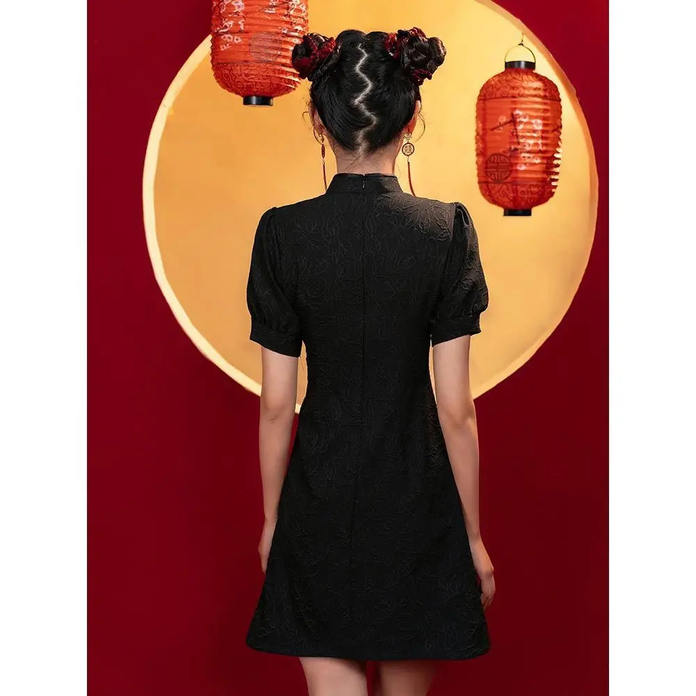 Silhouette dark floral cheongsam qipao dress