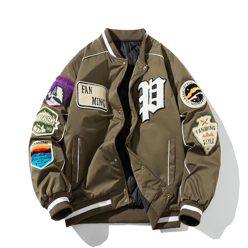 "Fanming" style varsity baseball jacket