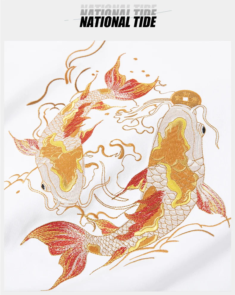 Twin carp embroidery T-shirt