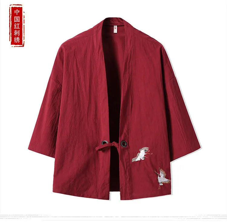 Stork design kimono shirt