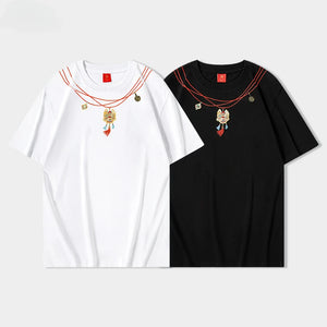 Embroidery lion head necklace design T-shirt