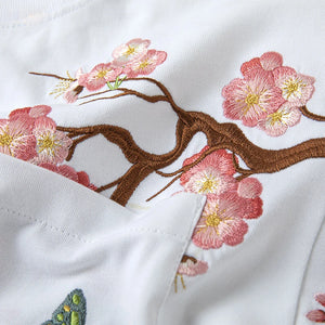 Sakura flower branch embroidery T-shirt