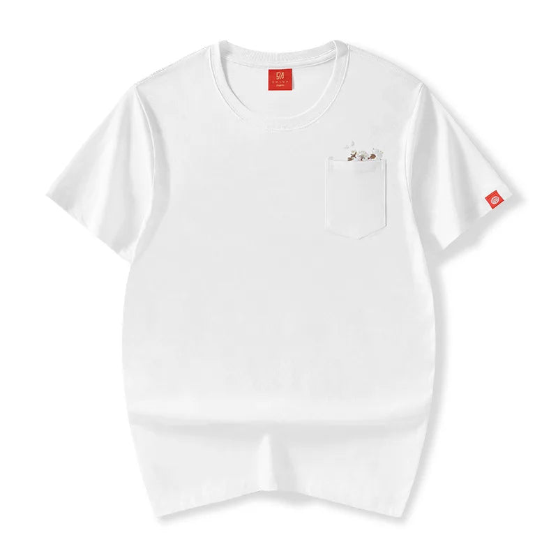 White sakura embroidery T-shirt