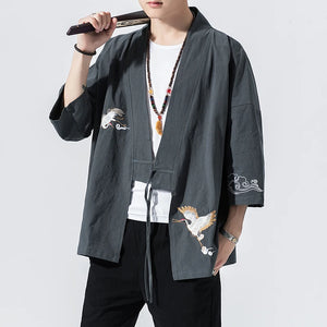 Stork design kimono shirt