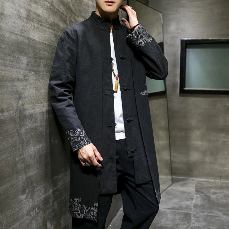 Wave sleeve long trench Tang jacket