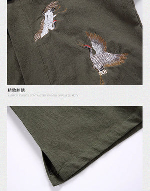 Stork design kimono shirt